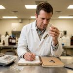 Lab technician analyzing hemp sample for grading