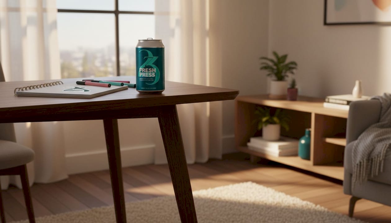 Workspace with cannabis beverage and planner in home office
