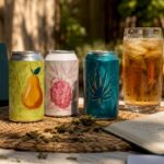 Hemp beverage cans with comparison notes on tray